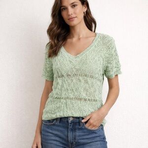 Jason Maxwell Green Open Knit Crochet Blouse Top Women’s M Boho Beach Sheer